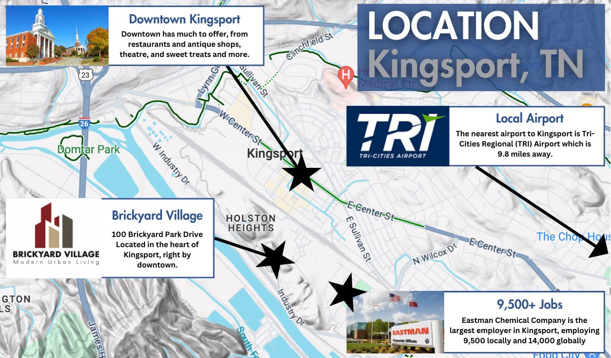 map of the downtown Kingsport area